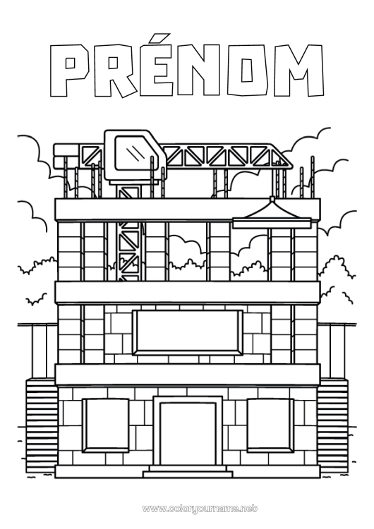 Coloriage à imprimer Engins de chantier Métiers du chantier Chantier, construction Immeuble Grue