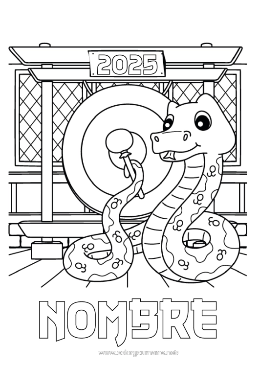 Dibujo para colorear para imprimir Año Nuevo chino Serpiente Reptiles 2025 Gong