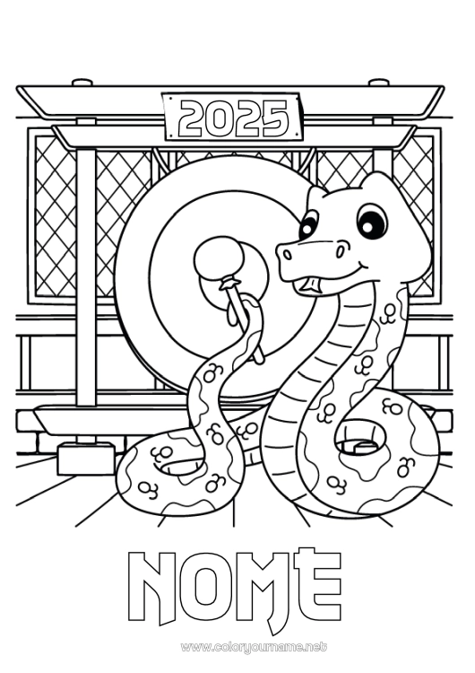 Página de desenho para imprimir Ano Novo Chinês Serpente Répteis 2025 Gong