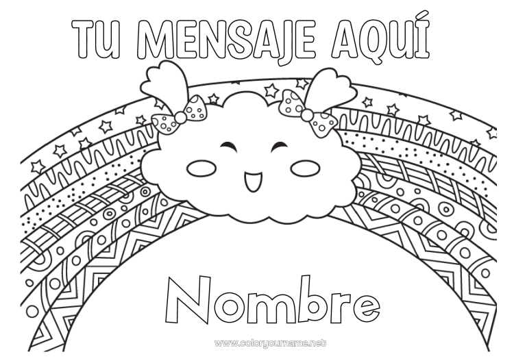 Dibujo para colorear para imprimir Kawaii Arcoíris Zentangle Nube