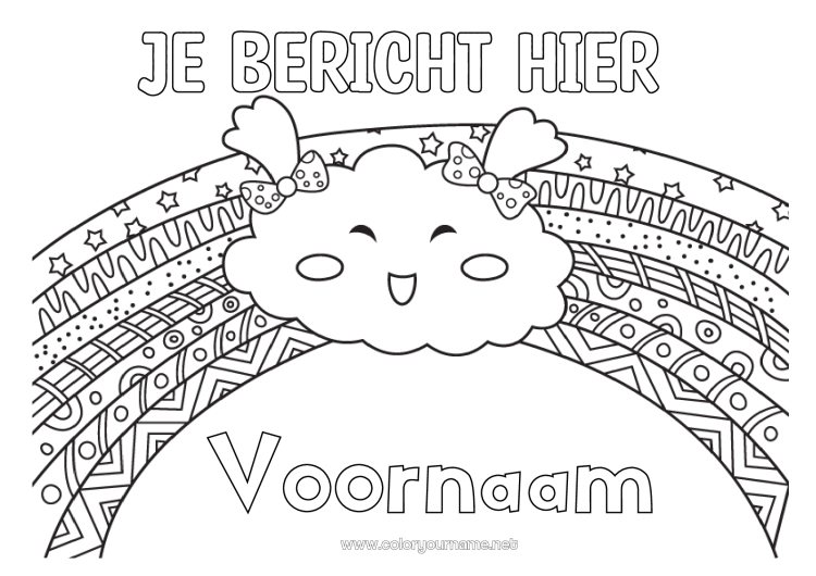 Kleurplaat om af te drukken Kawaii Regenboog Zentangle Wolk