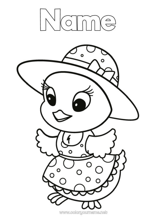 Coloring page to print Kawaii Chick Animal Farm animals