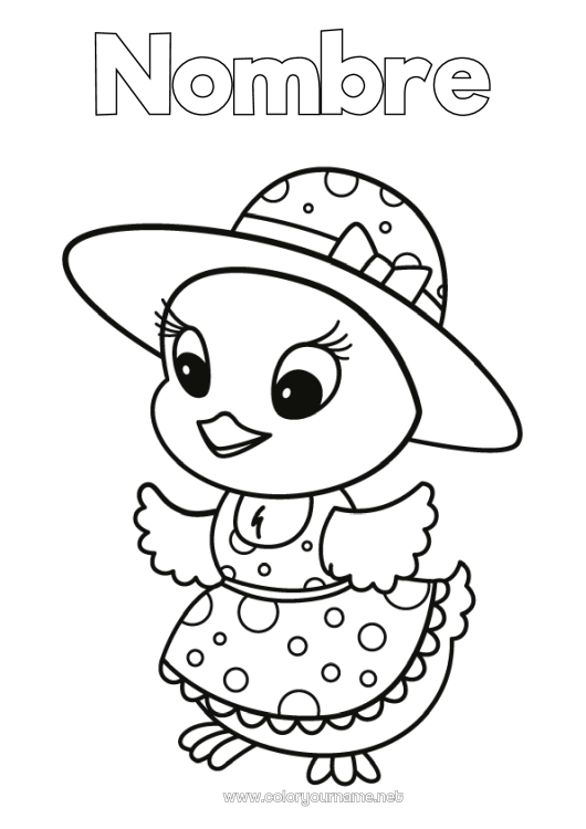 Dibujo para colorear para imprimir Kawaii Pollito Animales Animales de granja