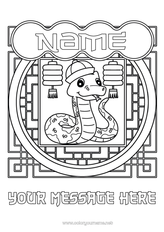 Coloring page to print Animal Chinese New Year Chinese lantern Snake China Reptiles 2025