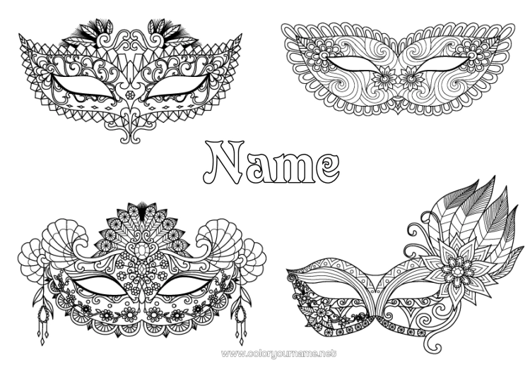 Coloring page to print Fancy dress Mask Carnival Shrove Tuesday