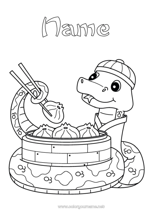 Coloring page to print Animal Chinese New Year Snake Reptiles Dim Sum