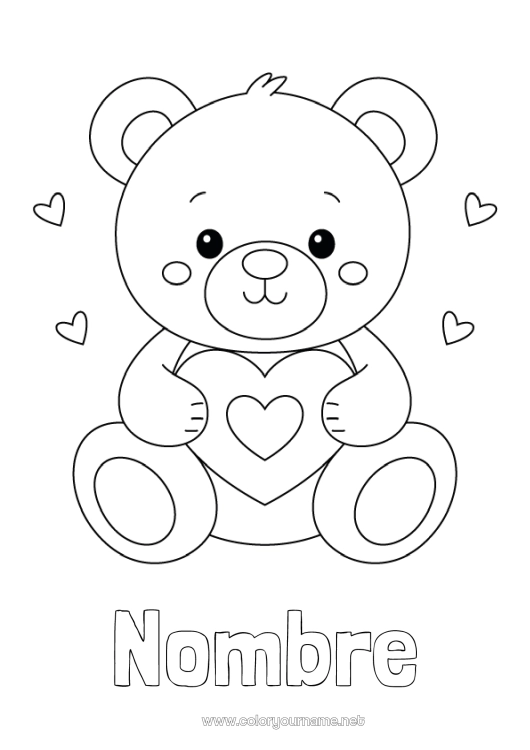 Dibujo para colorear para imprimir Llevar Lindo Corazón Te amo Osito Día de San Valentín Animales del bosque Juegos y juguetes Peluche