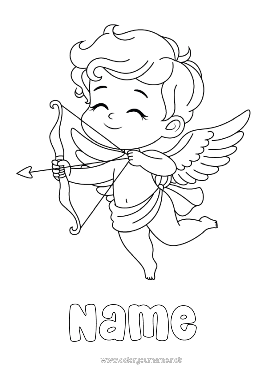 Coloring page to print I love you Valentine's Day Cupid Angel