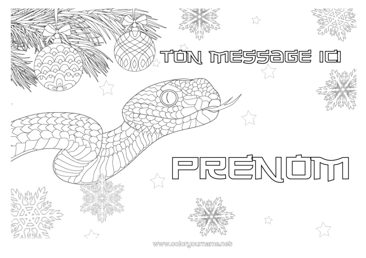 Coloriage à imprimer Noël Flocons de neige Animal Serpent Zentangle Reptiles