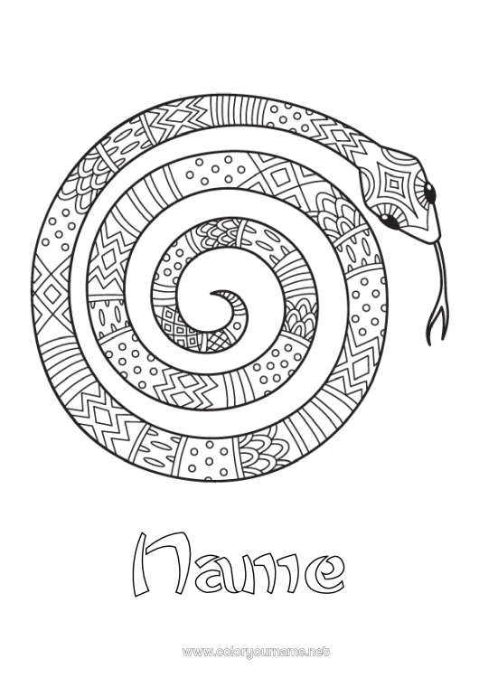 Coloring page to print Animal Snake Intermediate coloring pages Zentangle Reptiles