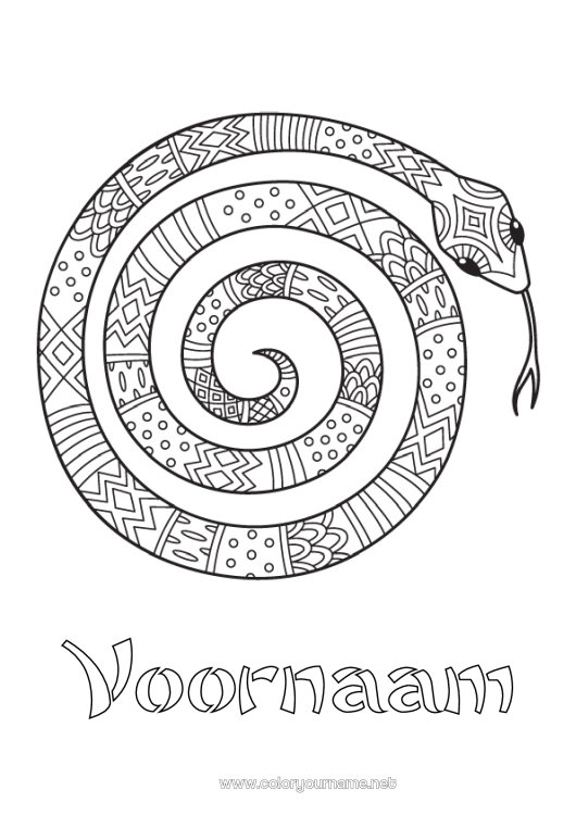 Kleurplaat om af te drukken Dier Slang Intermediaire kleurplaten Zentangle Reptielen