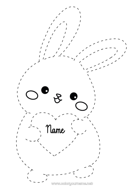 Coloring page to print Heart I love you Bunny Trace and color Forest animals