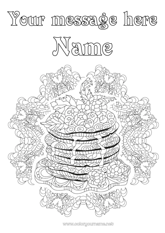 Coloring page to print Candlemas, Shrove Tuesday, Pancake day Pancakes Zentangle