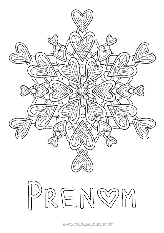 Coloriage à imprimer Coeur Mandala Je t'aime Flocons de neige