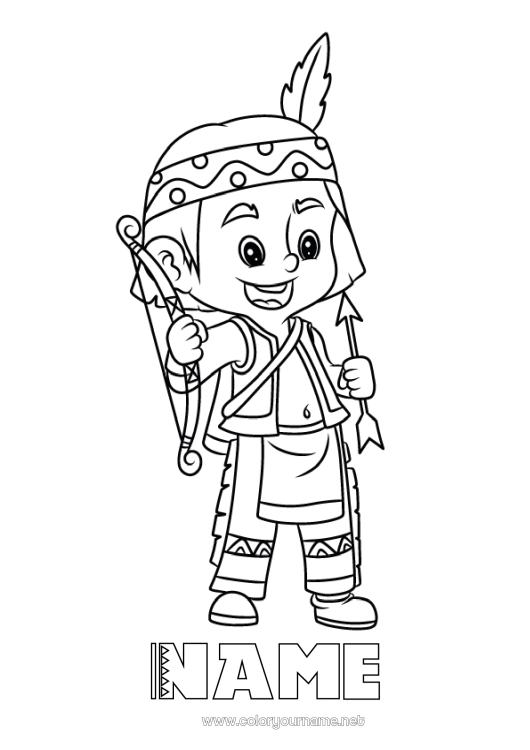 Coloring page to print Boy Native Americans Arrow