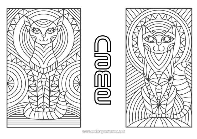 Coloring page to print Cat Animal Zentangle Dog and cat