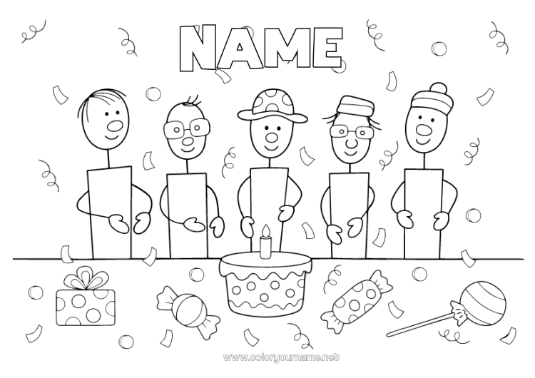 Coloring page to print Sweets Cake Gifts Birthday Party