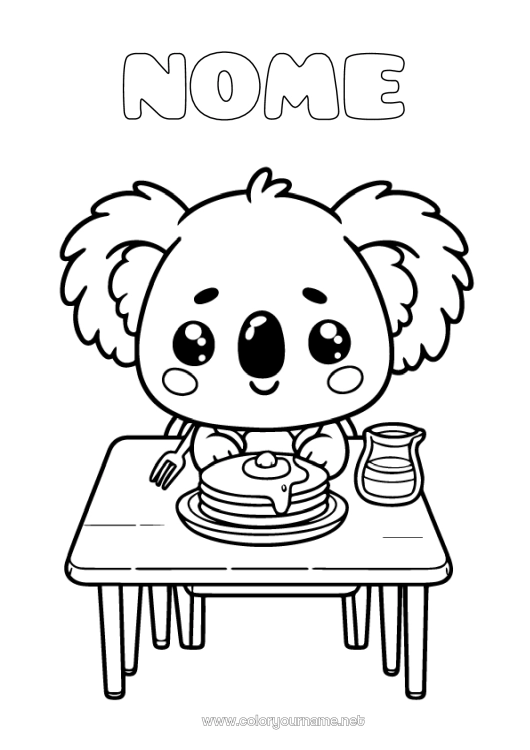 Pagina da colorare da stampare Kawaii Candelora Crepes Koala Altri animali del mondo