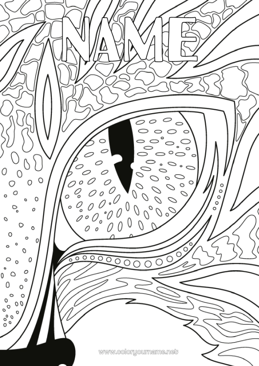 Coloring page to print Cat Tiger Lion Dragon Animal Complex coloring pages Zentangle Leopard Dog and cat Dragons, unicorns and fantastic animals Wild animals of Africa Panther Eye