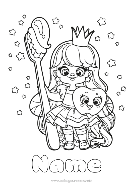 Coloring page to print Milk tooth Tooth Fairy Fairy Toothbrush