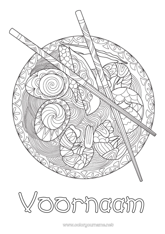 Kleurplaat om af te drukken Voedsel Japan Zentangle Ei Ramen