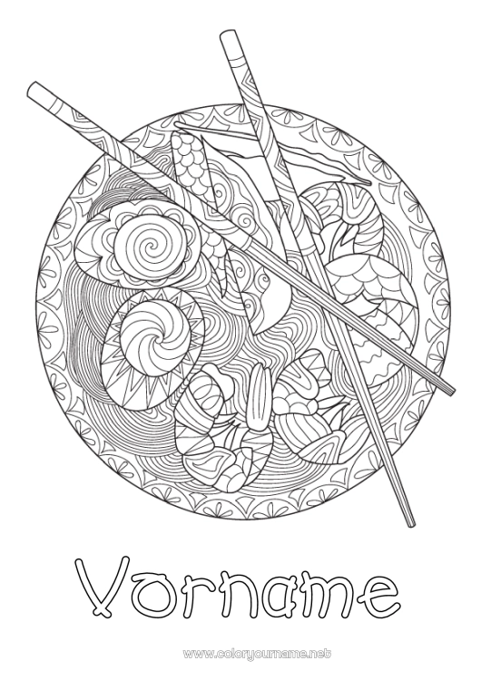 Malvorlage zum Ausdrucken Essen Japan Zentangle Ei Ramen