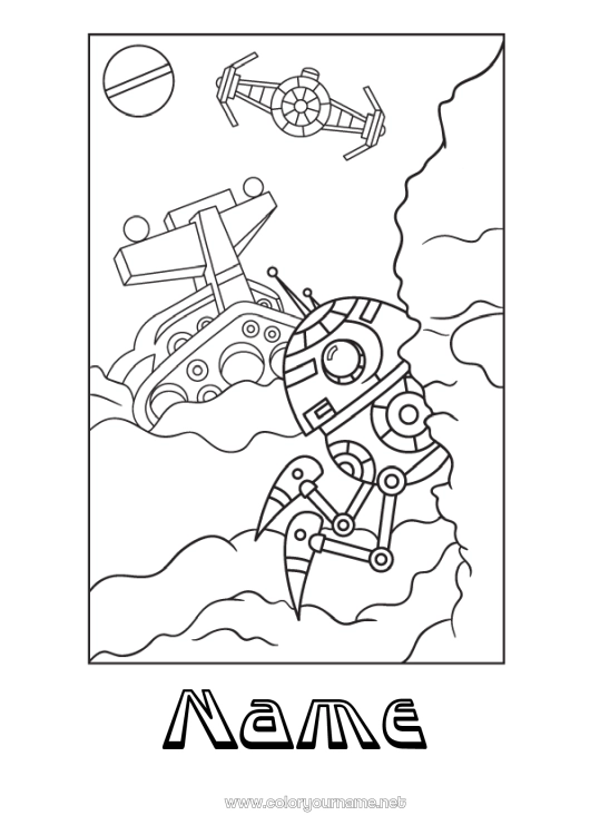 Coloring page to print Robot Space Animated cartoon