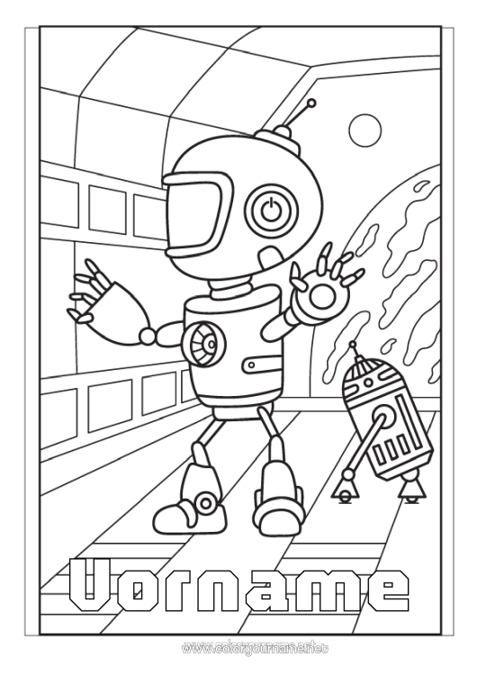 Malvorlage zum Ausdrucken Roboter Weltraum