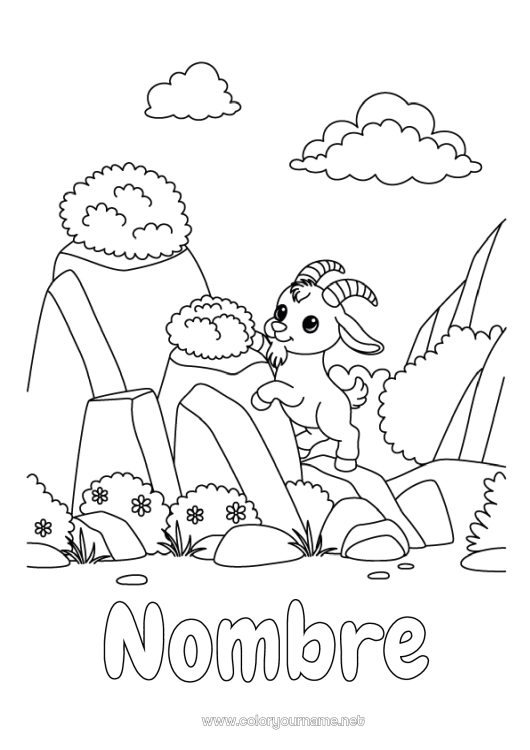 Dibujo para colorear para imprimir Cabra Animales de granja Montaña