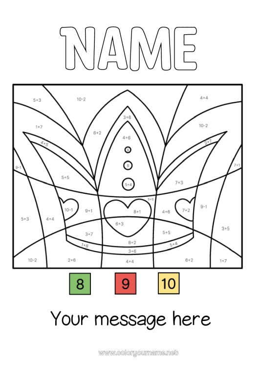 Coloring page to print Coloring by numbers Crown Epiphany Subtractions Additions King cake