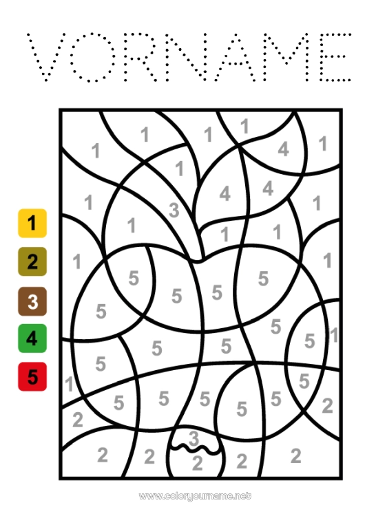 Malvorlage zum Ausdrucken Zahl Malen nach Zahlen Kinderaktivitäten Früchte Einfache Ausmalbilder Apfel