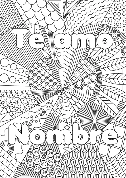 Dibujo para colorear para imprimir Corazón Te amo Hermana Amigo Niñera Dibujos complejos para colorear Zentangle