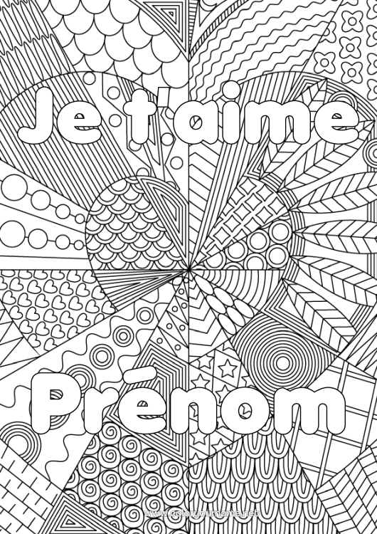 Coloriage à imprimer Coeur Je t'aime Soeur Ami, Amie Nounou Coloriages complexes Zentangle