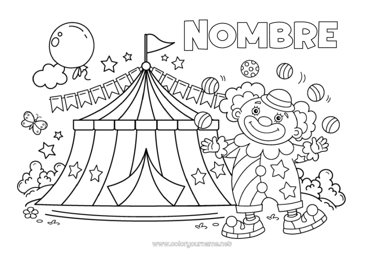 Dibujo para colorear para imprimir Clown Circo Marquesina