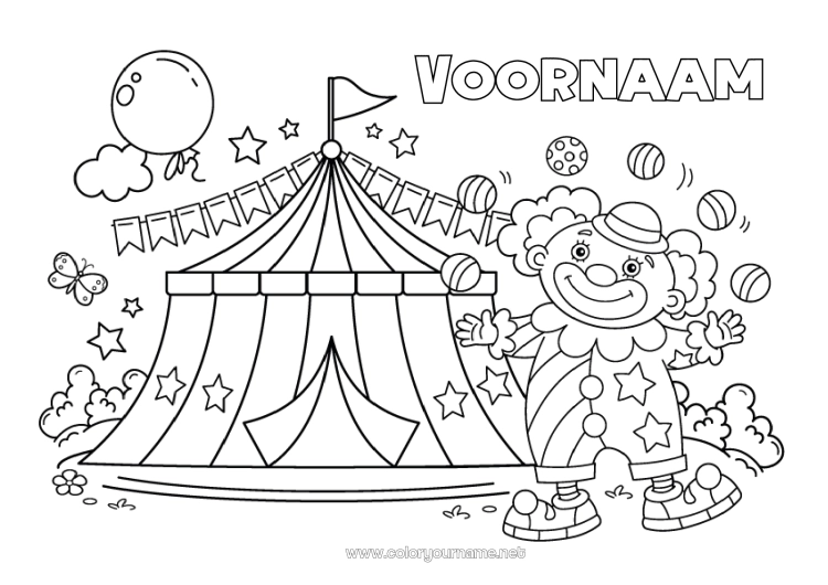 Kleurplaat om af te drukken Clown Circus Tent