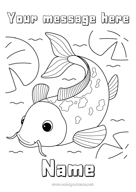 Coloring page to print Animal Koi Carp Fish Luck Japan Marine or aquatic animals