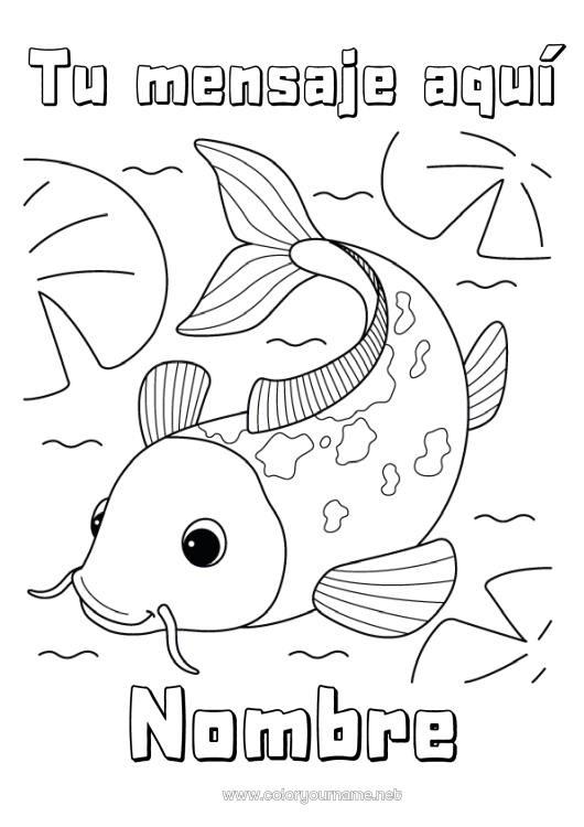 Dibujo para colorear para imprimir Animales Carpa Koi Pescado Suerte Japón Animales marinos o acuáticos