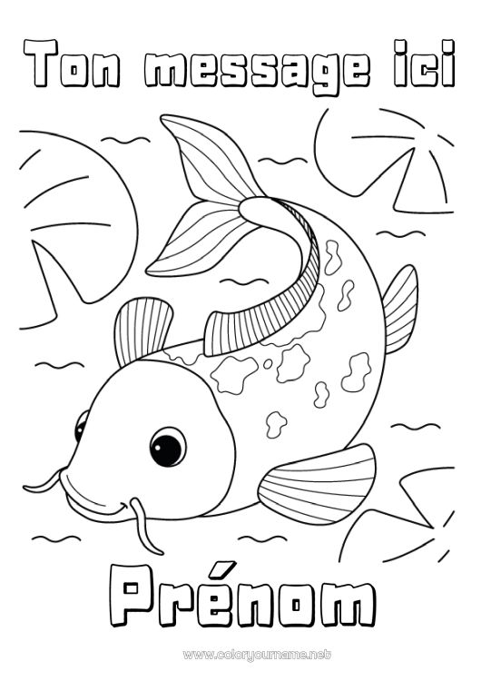 Coloriage à imprimer Animal Carpe Koï Poisson Chance Japon Animaux marins ou aquatique