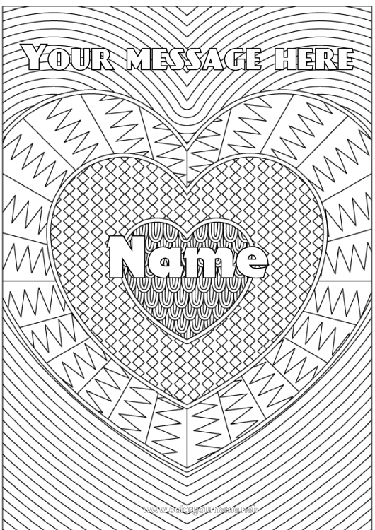 Coloring page to print Heart I love you Decorated name Complex coloring pages Zentangle Decorative background