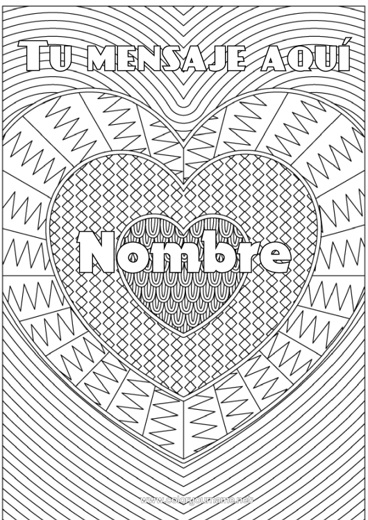 Dibujo para colorear para imprimir Corazón Te amo Nombre decorado Dibujos complejos para colorear Zentangle Fondo decorativo