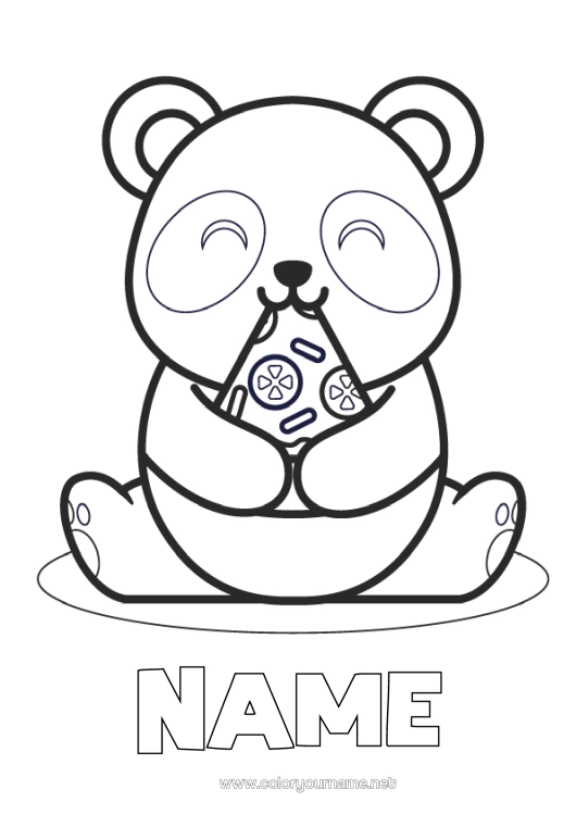 Coloring page to print Cute Kawaii Animal Panda Easy coloring pages Other animals of the world Pizza