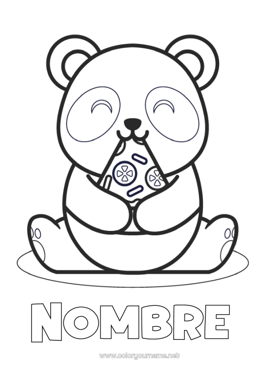 Dibujo para colorear para imprimir Lindo Kawaii Animales Panda Dibujos fáciles para colorear Otros animales del mundo Pizza