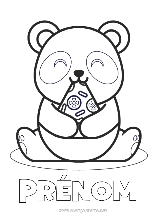 Coloriage à imprimer Mignon Kawaii Animal Panda Coloriages faciles Autres animaux du monde Pizza