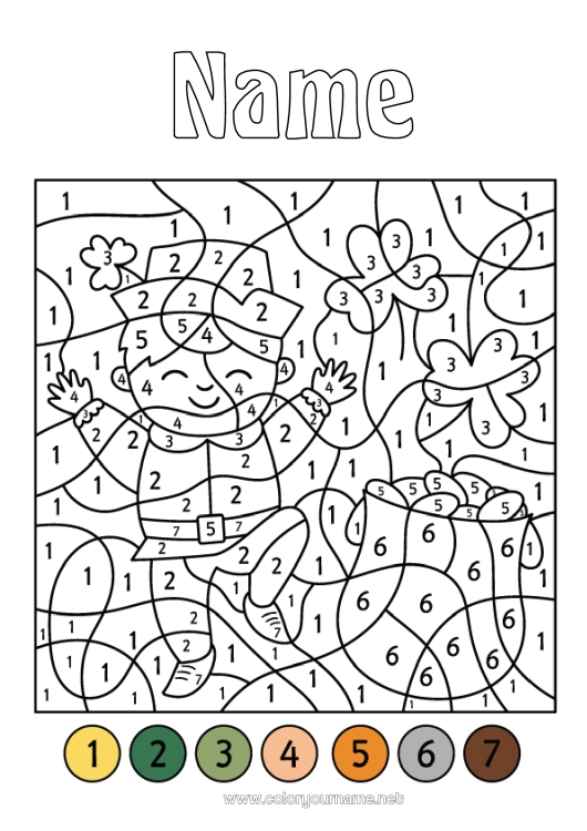 Coloring page to print Magic pot Number Coloring by numbers Children's activities Clover Ireland Saint Patrick's Day