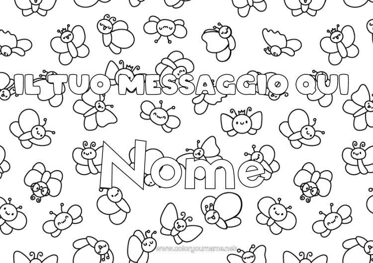 Pagina da colorare da stampare Primavera Farfalla Animale Nome decorato Insetti Sfondo decorativo