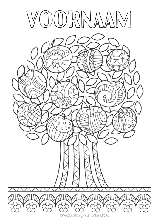 Kleurplaat om af te drukken Boom Fruit Zentangle Appel Appelboom