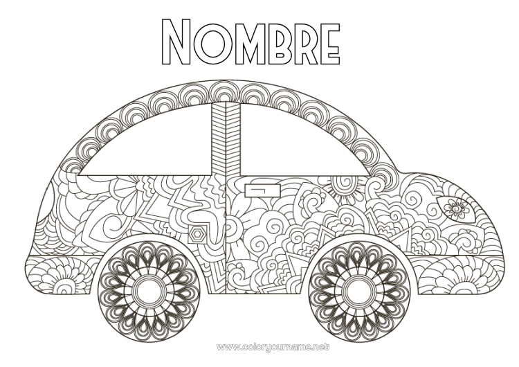 Dibujo para colorear para imprimir Vehículos Coches Zentangle Automóviles, furgonetas y autocaravanas