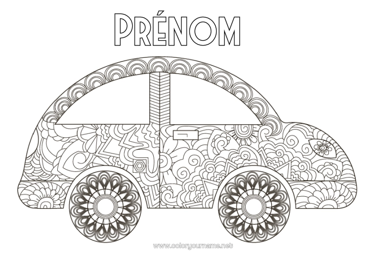 Coloriage à imprimer Véhicules Voiture Zentangle Voitures, vans et camping-cars