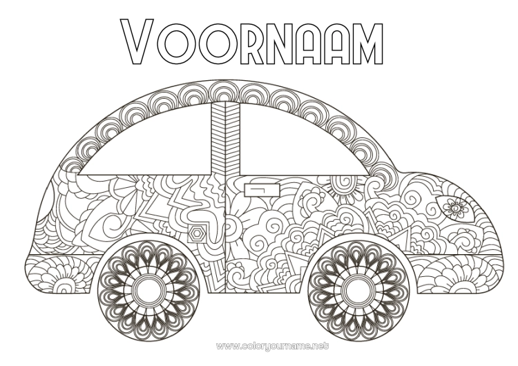 Kleurplaat om af te drukken Voertuigen Auto Zentangle Auto's, busjes en campers