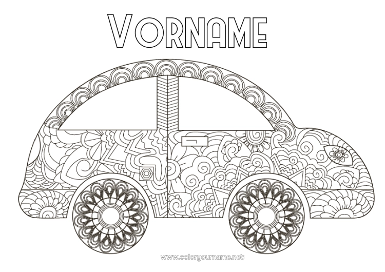 Malvorlage zum Ausdrucken Fahrzeuge Auto Zentangle Autos, Vans und Wohnmobile